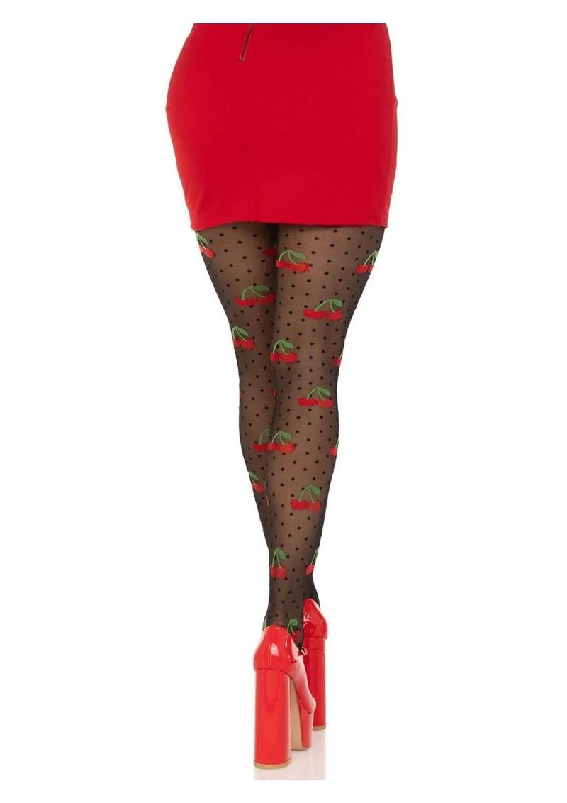 Leg Avenue Spandex Sheer Polka Dot Cherry Tights - Image 3