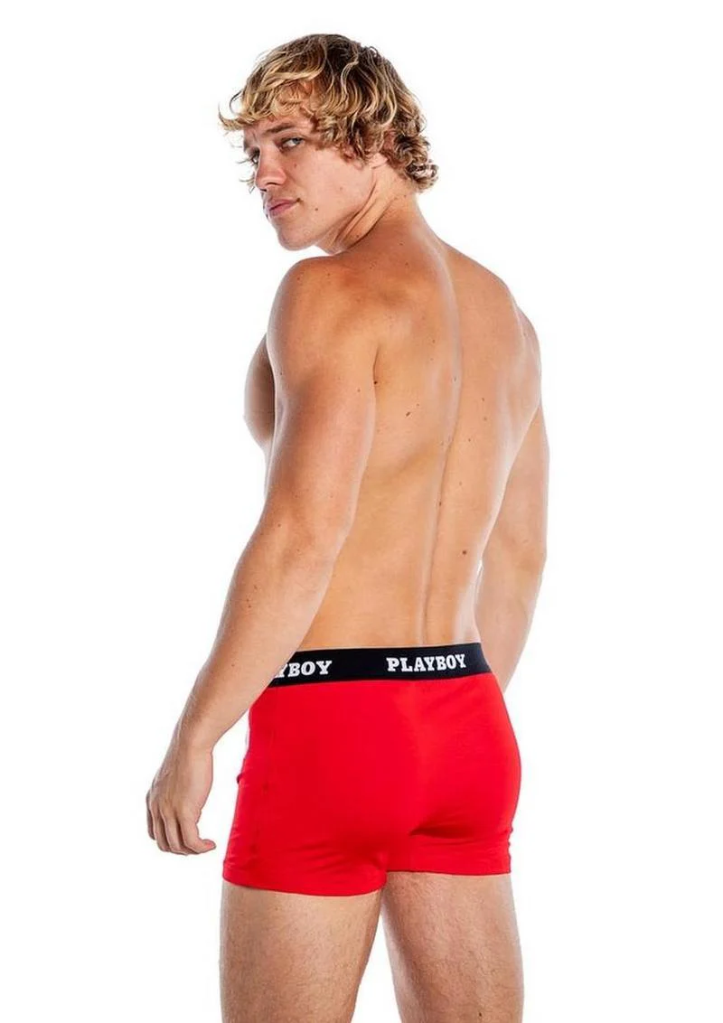 Playboy Mens Varsity Boxer Briefs - Red/White - 1xlarge - Image 3